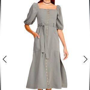 Betsy Johnson Puff Sleeve Crepe Snap Front Dress szL